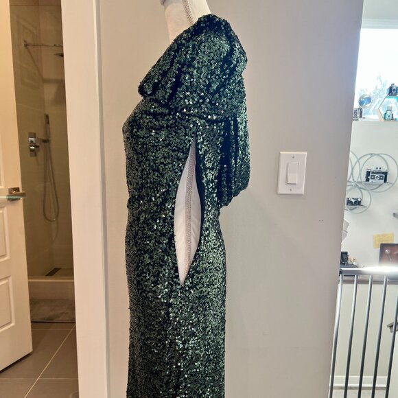 Badgley Mischka Green sequin Midi dress Size 6 - Picture 9 of 12